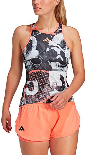adidas Damen Club Tennis Graphic Tank Top, White/Black/Coral Fusion, L