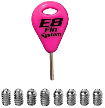 E8 FIN SYSTEM - Set mit 1 Schlüssel für Surfbrett, Flossen und 8 Edelstahl-Flossenschrauben - Zubehör für Surfbrett - Rosa