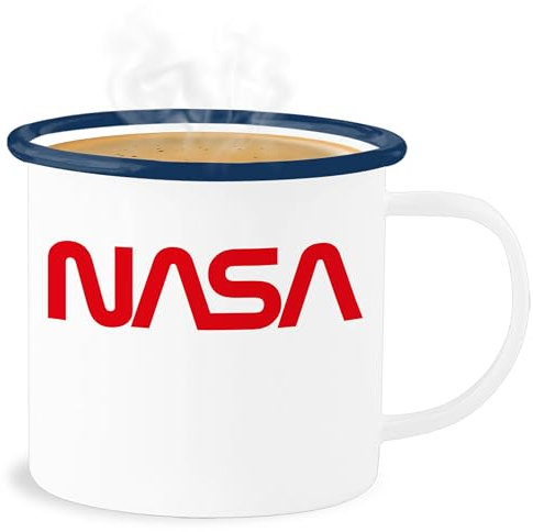 Emaille Becher Blechbecher - Statement - Nasa - Raumfahrt Astronaut Mondlandung Weltraum - 300 ml - Weiß Blau - statements space x kaffeebecher frohes neues jahr logo new year worm mit geschenk