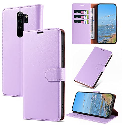 KKEIKO Hülle Kompatibel mit Xiaomi Redmi Note 8 Pro, Magnet Klappbar Handyhülle mit Kartenfach, PU Leder Stoßfest Schutzhülle für Xiaomi Redmi Note 8 Pro, Violett