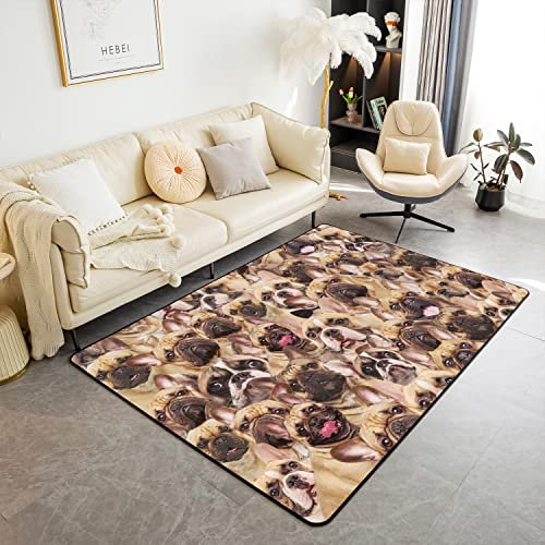 Loussiesd Pug Hunds Weich Modern Teppich 100x150cm Tower Funny 3D Hippie Puppy Inside Zimmer Wetterfest Dekor Eingang für Küche und Balkon Outdoor Teppich Funny Pet Tier Floor Indoor