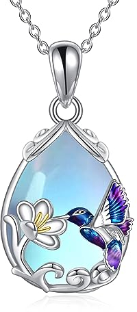 YFN Kolibri Kette 925 Sterling Silber Mondstein Vogel Anhänger Halskette Kolibri Schmuck für Damen Mädchen Kolibri Geschenke für Mutter Tochter