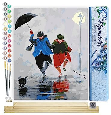 Figured'Art Peinture par Numéro Adulte Promenade sous la Pluie - Activité Manuelle Kit de Loisir Créatif DIY Numéro d'Art Complet - 40x50cm avec châssis en bois à monter