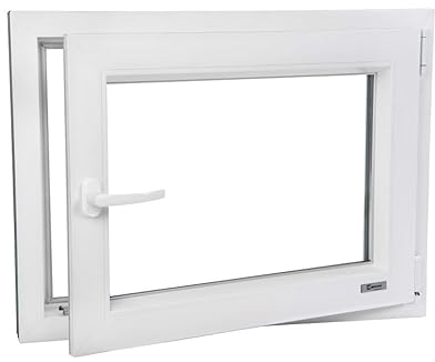 Fenster - Kunststofffenster Weiss BxH 600x750 mm - Garagenfenster/Gartenhausfenster/Kellerfenster 60x75 cm 2-fach Verglast - Din Rechts - Funktion Dreh Kipp