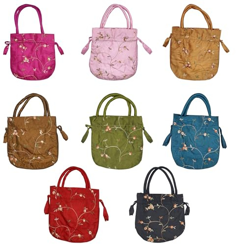 MIAO JIN 8 Stück große Seide Brokat Kordelzug Schmuck Beutel Tasche Retro Stickerei Geschenktüte Handtasche Beutel für Süßigkeiten Hochzeit Party Geschenke Snacks & Schmuck