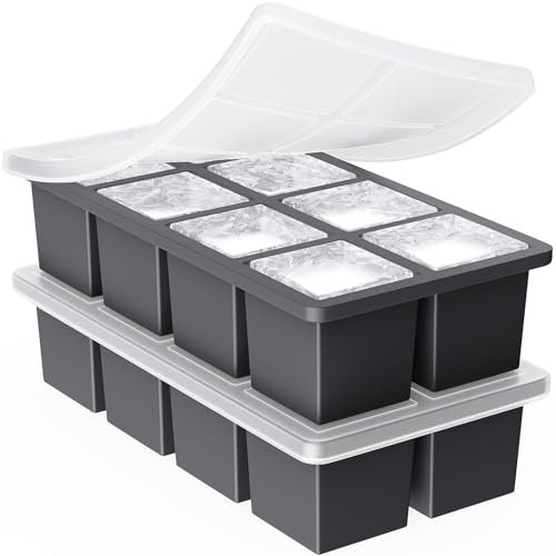 Large Ice Cube Trays for Whiskey: GGOW Big Silicone Ice Cube Trays 2Inch - Huge Square Ice Cubed Tray for Whisky and Cocktail