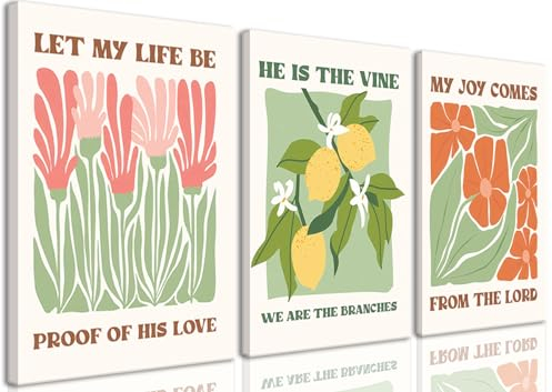 Bwodke Gerahmter christlicher Bibelvers Wandkunst, 3er-Set, Schrift, Blumenmuster, Leinwand, Wanddekoration, Druck, abstrakt, bunt, Blumenmarkt, Poster, christliche Frauen, Raumdekoration, ästhetische