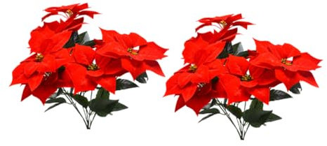 HOMSFOU 2st Künstlicher Blumenstrauß Weihnachtsbaum Blumen Weihnachtsstern Weihnachtsstern Weihnachtsdeko Rote Weihnachtssternstiele Weihnachtsstern Strauß Topf Miniatur Kranz