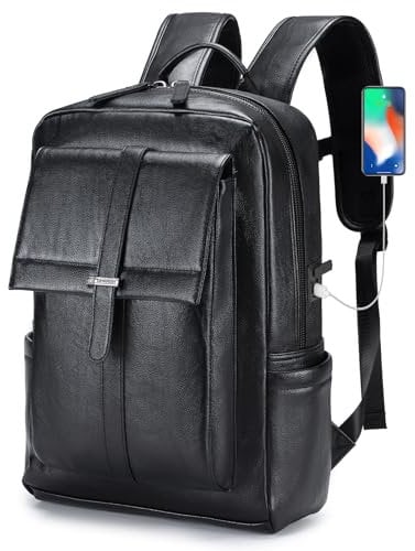 SPAHER Bagage Cabine 40x30x20 Wizzair Vueling 15,6Pouces Sac à Dos en Cuir pour Ordinateur Portable Unisexe Sac d'école Randonnée Voyage Affaires Bagages en Plein air Collège pour Hommes Femmes Noir
