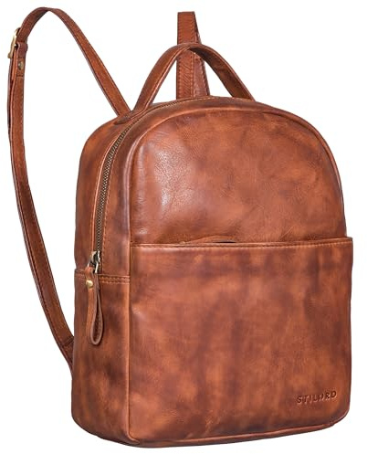 STILORD Kayla Damen Rucksack Leder Elegant klein - Lederrucksack Rucksackhandtasche Vintage Daypack Handtasche City Ausgehen Shopping Freizeit Echtleder Farbe:Brandy - Cognac
