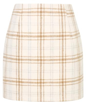 Mini jupe à carreaux pour femme, taille haute, coupe trapèze, moulante, jupes d'automne, beige, Taille S