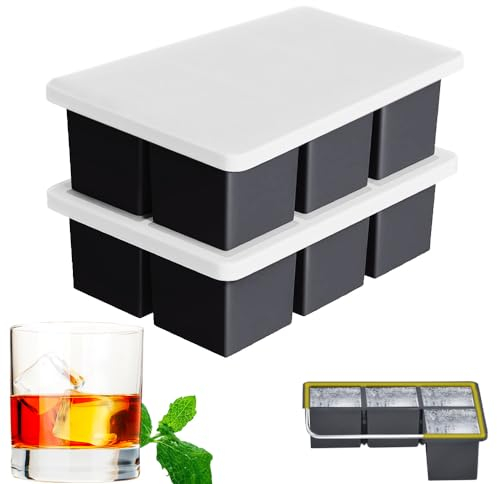 2 Pack Ice Cube Tray with Lid, Spespo Upgraded Silicone Large Ice Cube Moulds 2 inch Giant Ice Cubes,BPA Free Ice Cube Maker, Prefect for for Whiskey, Cocktails, Baby Food (6cavities x2)