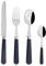 Ménagère 24 pièces Inox Gamme CLEMENCE Coloris Bleu Avec manche en plastique Avec 6 couteaux L 23.5 cm, 6 fourchettes L 21 cm, 6 cuillères à soupe L 21.5 cm et 6 cuillères à café L 16 cm