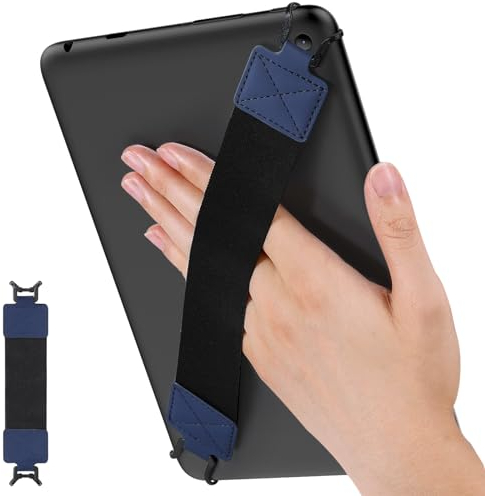 MoKo Correa de Mano de Seguridad para 9 - 11 iPad/iPad Pro/iPad Air/Kindle Fire HD/Samsung/Lenovo tabletas, Soporte de Agarre de Dedo Elástico Multifuncional Tableta, Correa Negra, Índigo