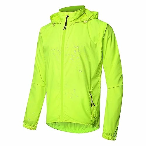 SMTSEC Cyclisme Running Veste Homme Manches Amovibles Imperméable Amovible sans Manches Gilet Léger Respirant Été Coupe-Vent Haute Visibilité Maillot VTT pour Cyclisme Course Jogging,Green-XL
