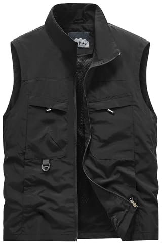 Oralidera Herren Angelnweste Atmungsaktiv Outdoor Weste mit Vielen Taschen Arbeitsweste Sportlich Sommerweste Leicht Reiseweste Schnell trocknende Funktionsweste, Schwarz, XL