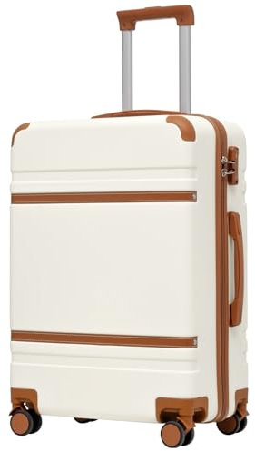 COOLIFE Koffer Trolley-Koffer Hartschalen-Koffer Rollkoffer Reisekoffer von ABS-Material mit TSA-Schloss Teleskopgriff und 4 Zwillingsrollen (Weiß/Braun, Mittelgroßer Koffer)