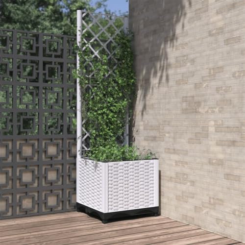 Jardinière avec Treillis, Bac à Fleurs pour Plante Grimpante Lit de Jardin Surélevé Jardinière avec Treillis Blanc 40x40x136 cm PP