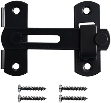 Gate Latch, Thicker Gate Lock Stainless Steel Gate Latches, Sliding Door Latch lock Hardware, Small Gate Bolt Sliding Door Lock for Wooden Gates Fence Barn Door Cabinet Window Closet Bifold Door Black
