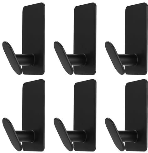 Ganchos Adhesivos para Pared Negro, 6x Gancho Adhesivo Pared, Colgador Toallas Baño Adhesivo, Colgador Trapos Cocina, Colgadores Adhesivos Resistentes Acero Inox, Toalleros de Baño Pared sin Taladro