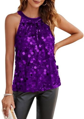 GRACE KARIN, Top elegante da donna per feste, con grandi paillettes, girocollo, vestibilità slim, elegante, M