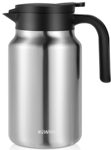WYHVAND 1,5L Thermoskanne aus Edelstahl, Isolierkanne und Kaffeekanne für Heiß- und Kaltgetränke, staubdicht, ideal für Zuhause, Büro oder Party, Silber