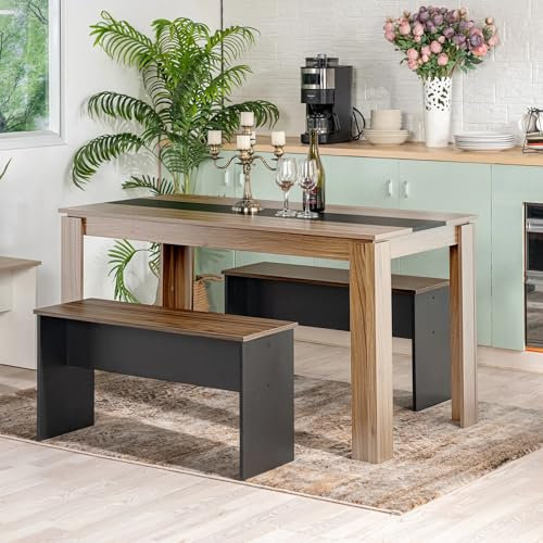 FURNITABLE Bartisch mit Barhocker-Set, Esstisch mit 2 Stühlen, Küchentisch klein, für Esszimmer,Walnuss+Schwarz,140X70cm