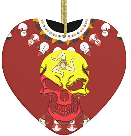 Sizilianische Flagge Totenkopf Christbaumschmuck Anhänger Weihnachtsbaum Deko Keramik Weihnachtsbaumschmuck Mit Schnur Hängende Ornamente