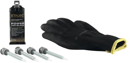 Staloc 2 Komponenten Kleber extra stark Power 703 - Kraftkleber für Metall, Stein & Keramik, Klebstoff 50ml schwarz + 4x Statikmischer