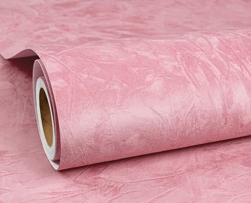 ReWallpaper 44.5CMx7M Coral Pink Peel and Stick Flocked Wallpaper Velvet Contact Paper for Furniture Craft Jewellery Box Felt Liner Pink Velvet Flocking Wall Paper Roll for Hallway Living Room