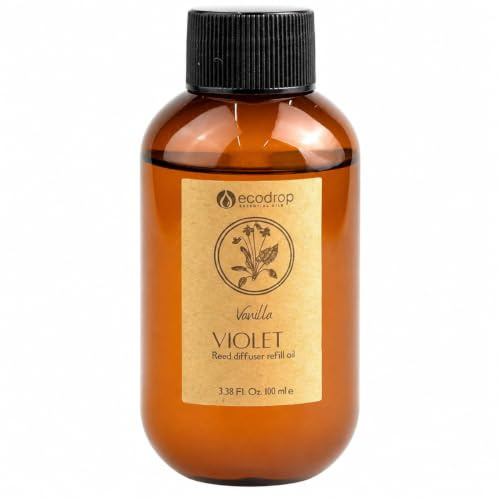 Ecodrop Vanilla Violet Reed Diffuser Refill 100ml, Home Fragrance Oil | Soft, creamy floral notes create a delicate aroma with long-lasting scent, ideal for bedrooms, bathrooms and living spaces.