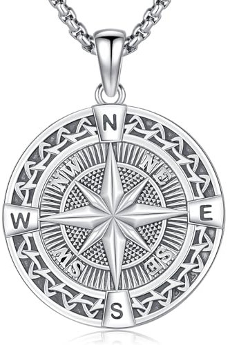 Friggem Collana Bussola per Uomo in Argento Sterling 925 Bussola Médaille Ciondolo Collana Laurea Gioielli Regali per Donna Uomo