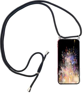 Handykette Handyhülle für Huawei Mate 20 mit Band - Transparent Handy-Kette Handy Hülle mit Kordel zum Umhängen Handyanhänger Halsband Lanyard Case (Schwarz, for Huawei Mate 20)