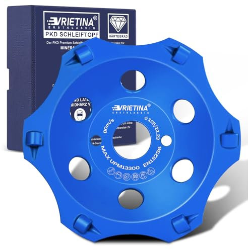 PKD PCD Diamant Schleiftopf 125mm, Diamantschleiftopf Schleifscheibe Topfschleifer für Winkelschleifer, 6 Segmente, Schleifteller Topfschleifer zum Fliesenkleber Beschichtungen auf Granit Stein Beton