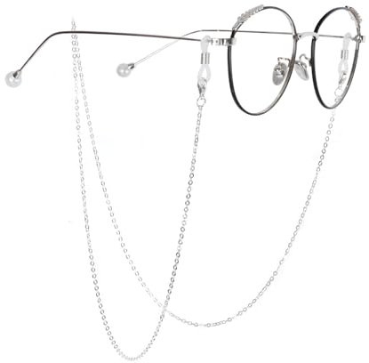 Batheidon Chaîne de lunettes en métal pour femme/homme, longueur 70 cm, bijoux de lunettes classiques et élégants, accessoire de mode hypoallergénique, résistant à la corrosion (argent)