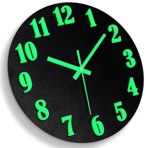 Warminn MDF Wanduhr Leuchtend Ohne Tickgeräusche Lautlos mit dreidimensionalen Zahlen Modern Groß Betriebene Wanduhr Einfach zu Lesen