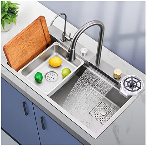 Évier de cuisine cascade en acier inoxydable 304 avec robinet de lave-tasse Combo Commercial et Home Improvement Station de lavage des mains