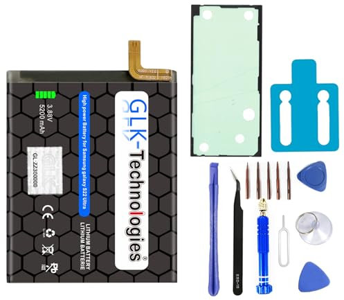 High Power Ersatzakku kompatibel mit Samsung Galaxy S22 Ultra (S908B) | GLK-Technologies® Battery | accu | 5200 mAh Akku | inkl. Profi Werkzeug Set Kit NUE