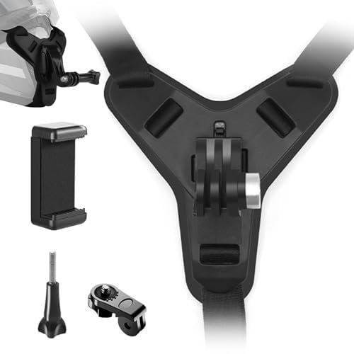 Motorradhelm Halterung, Chin Mount, Halterung Helm für GoPro Hero 13/12/11/10/9/8/7/6/5, für Osmo Action, für Session, für SJCAM, mit Verlängerungs-J-Haken-Halter, rutschfestes Silikon