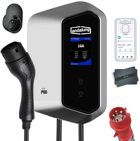 Andalung 11kW EV Ladegerät 380-440V Dreiphasig, Typ 2, 6-16A, 10m Kabel, WiFi & Bluetooth, IP65, Für alle Elektrofahrzeuge geeignet