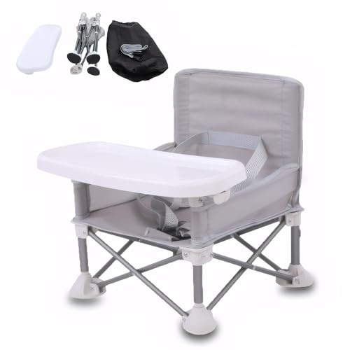 Baby High Chair,Portable Kids Camping Chair with Removable Tray,High Chairs for Babies and Toddlers for Outdoor with Storage Bag,Foldable Baby Booster Seat for 6 Moths to 3 Years (Grey)