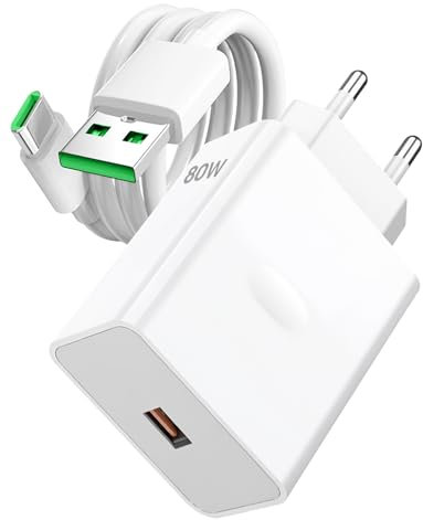 80W USB Ladegerät für OnePlus SuperVOOC Schnellladung, USB Netzteil mit 1M USB-C Ladekabel, DashCharge Adapter für OnePlus 13, 12R, 12, 11, 10 Pro, Nord 4, 3, CE 4 Lite, Reno 11F, Realme 12 Pro