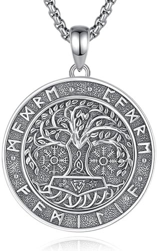 INFUSEU Collier Arbre de Vie, Argent 925 Viking Runes Nordique Amulette Protection berserk odin Pendentif byzantine Cadeaux pour Homme Femme