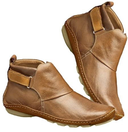Botas tobilleras para mujer, impermeables, ligeras, informales, cómodas, de ajuste ancho, antideslizantes, elegantes, sin cordones, cortas Chelsea para senderismo al aire libre, Brown, 36.5 EU