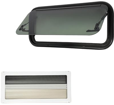 HUOMMGS Finestra esterna per camper con spinta, 70 x 30 cm, in vetro temperato, per camper a 85° max