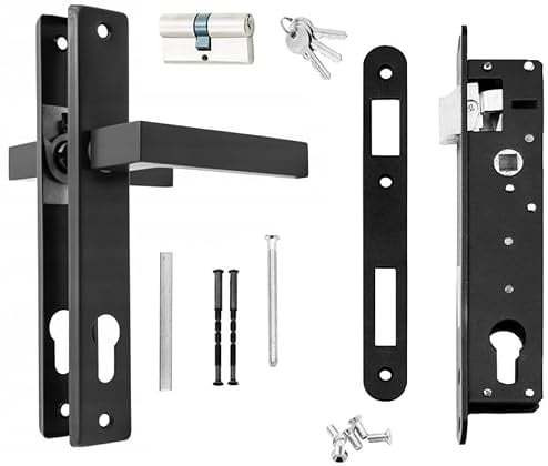 QRS Gartentor-Set – Aluminium-Türgriff mit Federunterstützung 90PZ Schwarz RAL9005, Schloss 90/22, Zylinder 30/30, Türgriff-Set für Gartentor