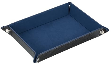 sourcing map PU Leather Valet Tray Rectangle Jewelry Tray,Black Blue | Catch All Bowl for Key,Wallet,Watch,Coin