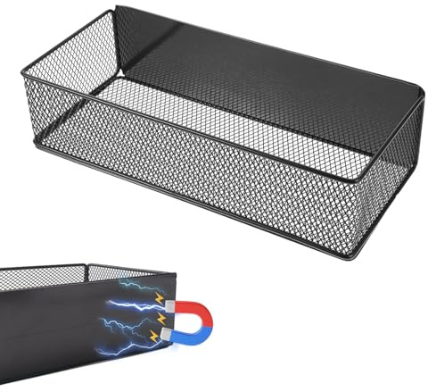 XHYASD Magnet Küchenregal Schwarz 27x12x7,5 cm | Magnetisches Küchenregal aus Metall ohne Bohren, Tragkraft 2,5 kg, matte schwarze Oberfläche für Gewürze und Vorräte