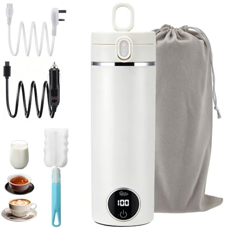 Travel Kettle 500ml, Portable Electric Kettle with 6-Temperature Control, Dual Power for Home & Car, 24H Keep Warm, LCD Display, Auto Shut-Off, for Travel Home Office, Ideal for 1-2 Persons, White