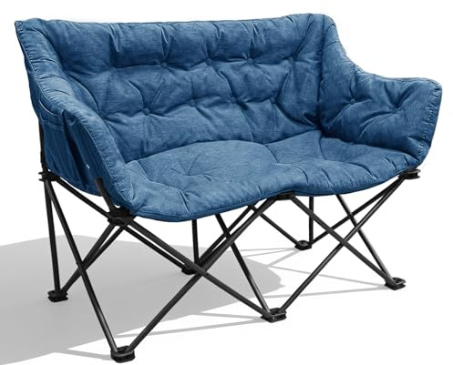 RELAX FIELD Doppel Campingstuhl Faltbar, Campingsofa für 2 Personen XXL | Campingcouch, Campingsessel Gepolstert, Campingbank, Faltsofa, mit 2 Sitzer, bis 320KG, für Outdoor Garten Balkon, Blau